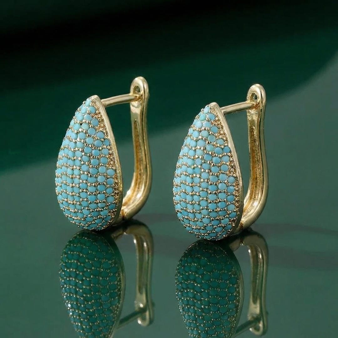 Turquoise Pavé Teardrop Hoop Earrings