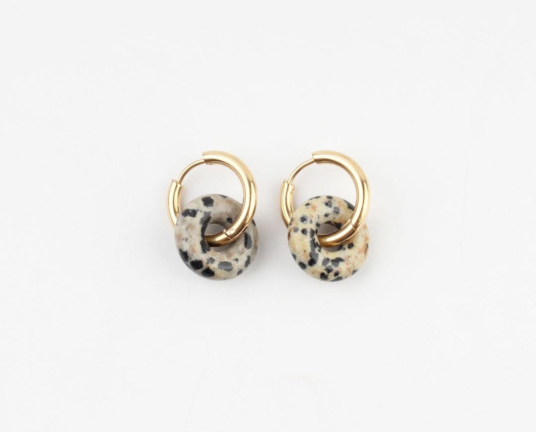 Stone Donut Hoop Earrings