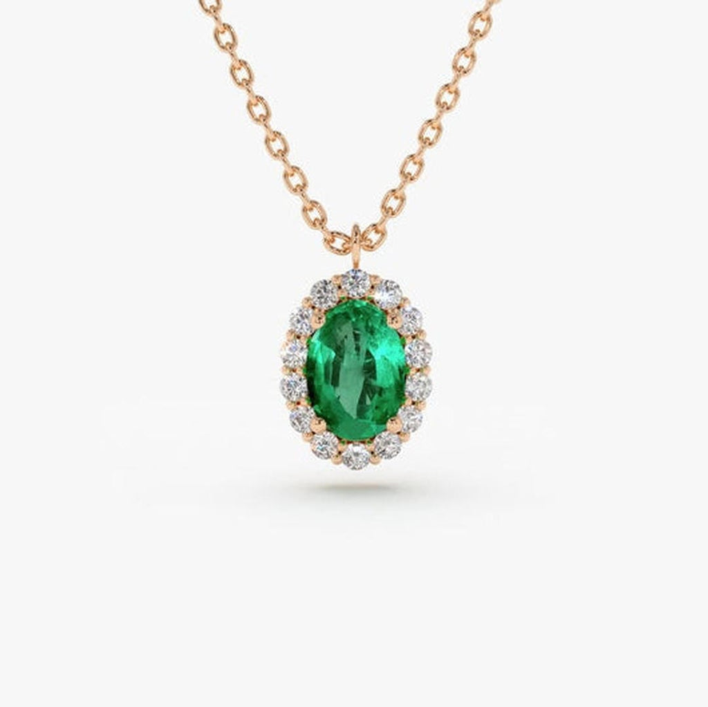 Vintage Petite Emerald Halo Necklace