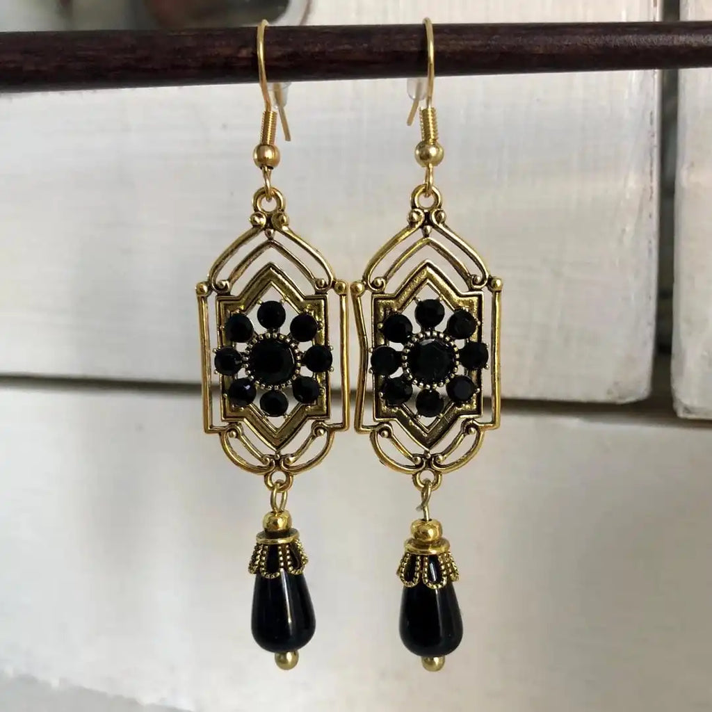 Black Crystal Drop Earrings