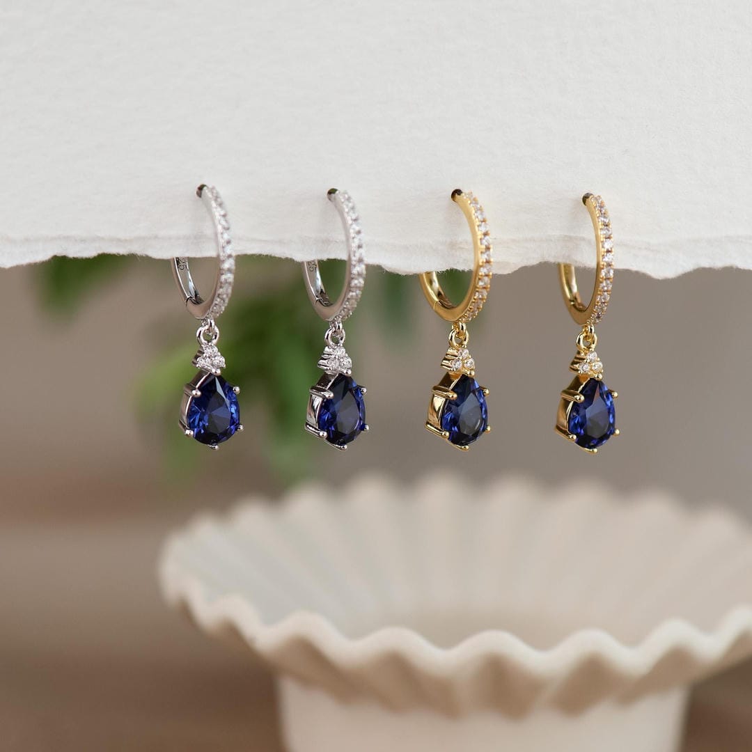 Gold Sapphire Stone Hoop Earrings