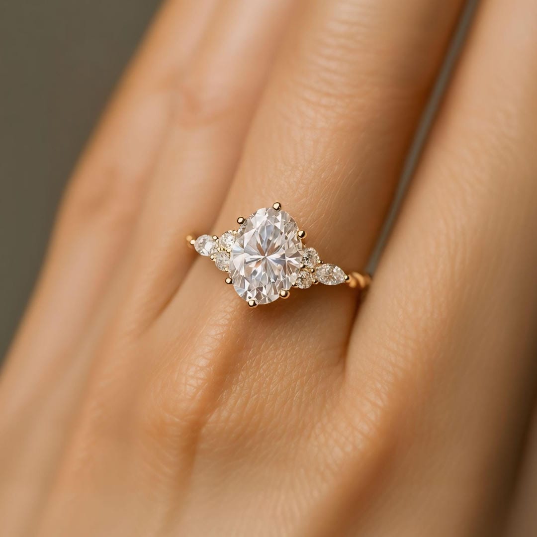Oval White Stone Vintage Accent Ring
