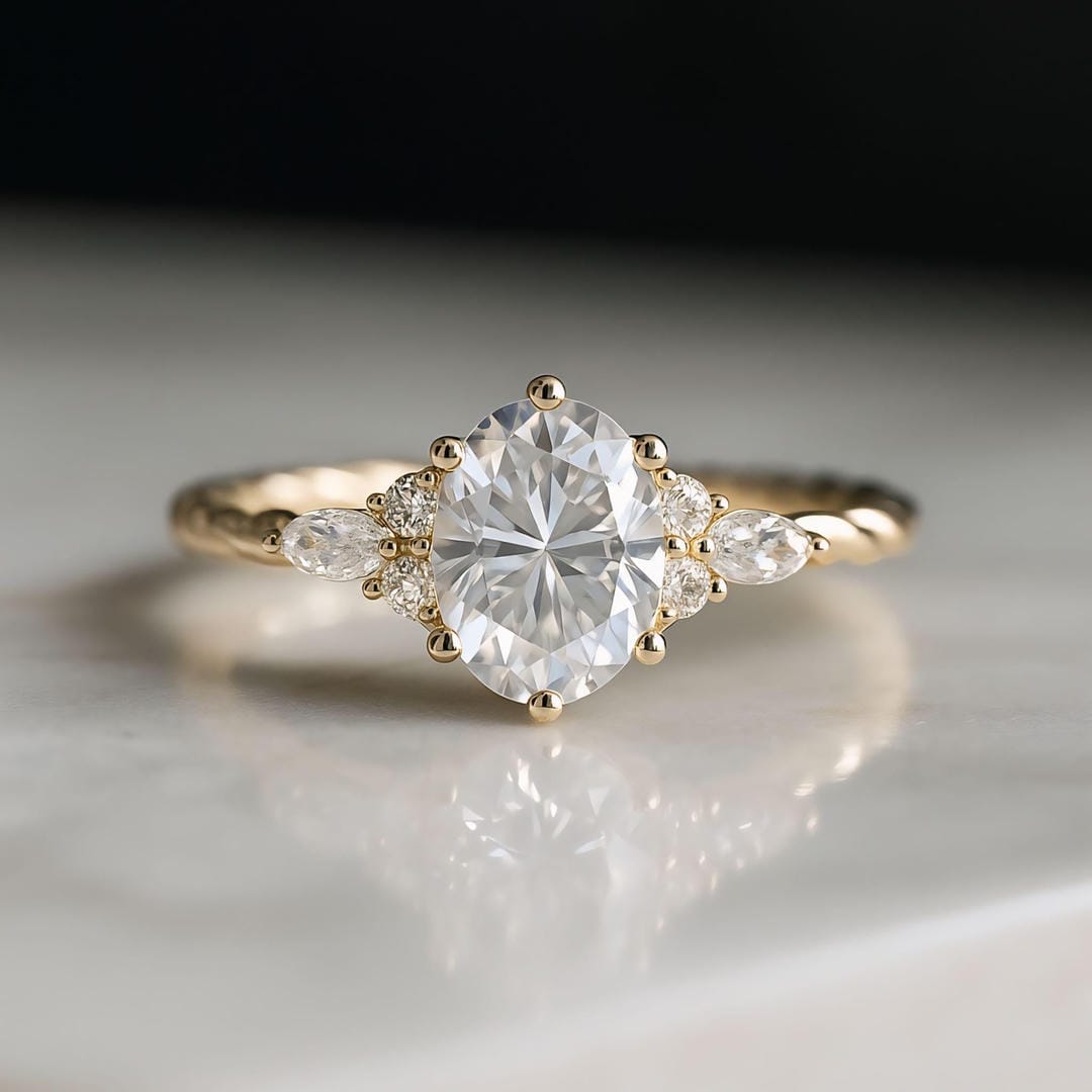 Oval White Stone Vintage Accent Ring