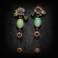 Boho Earrings With Opal And Red Zirconia