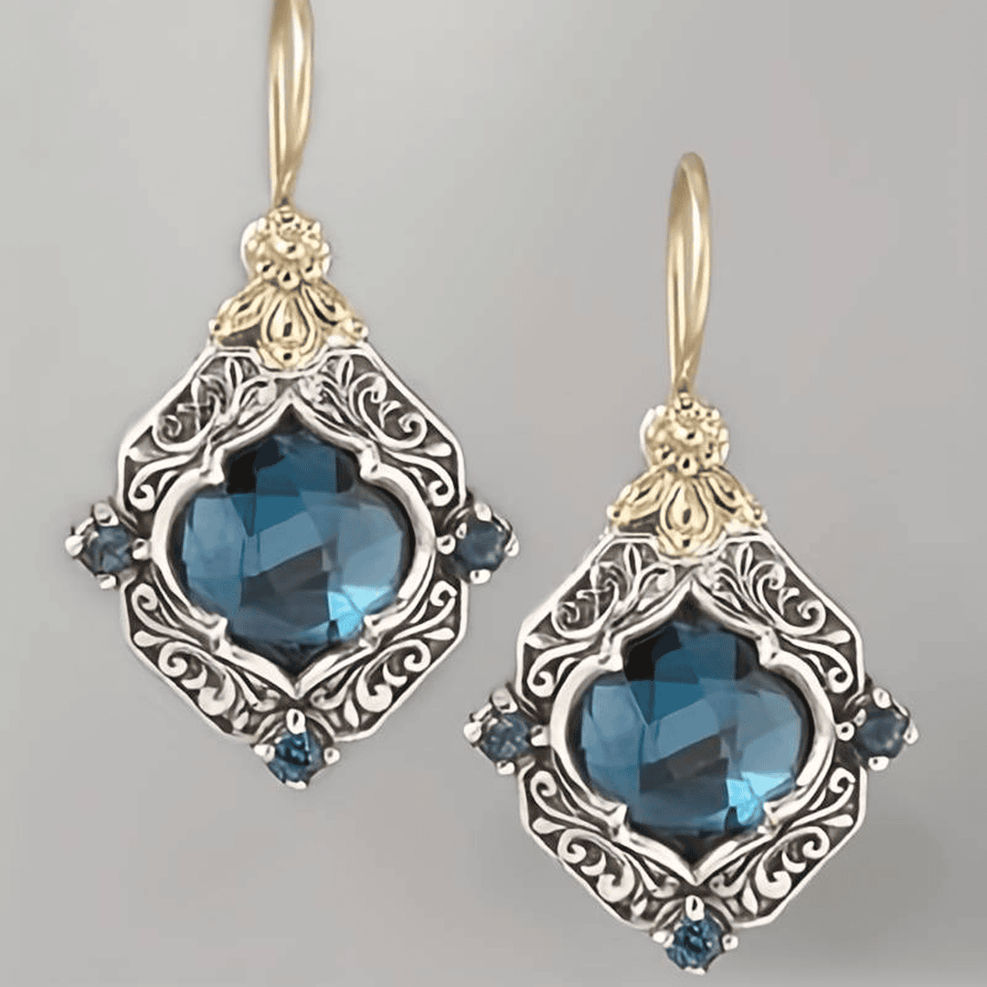 Vintage Blue Crystal Gold and Silver Earrings