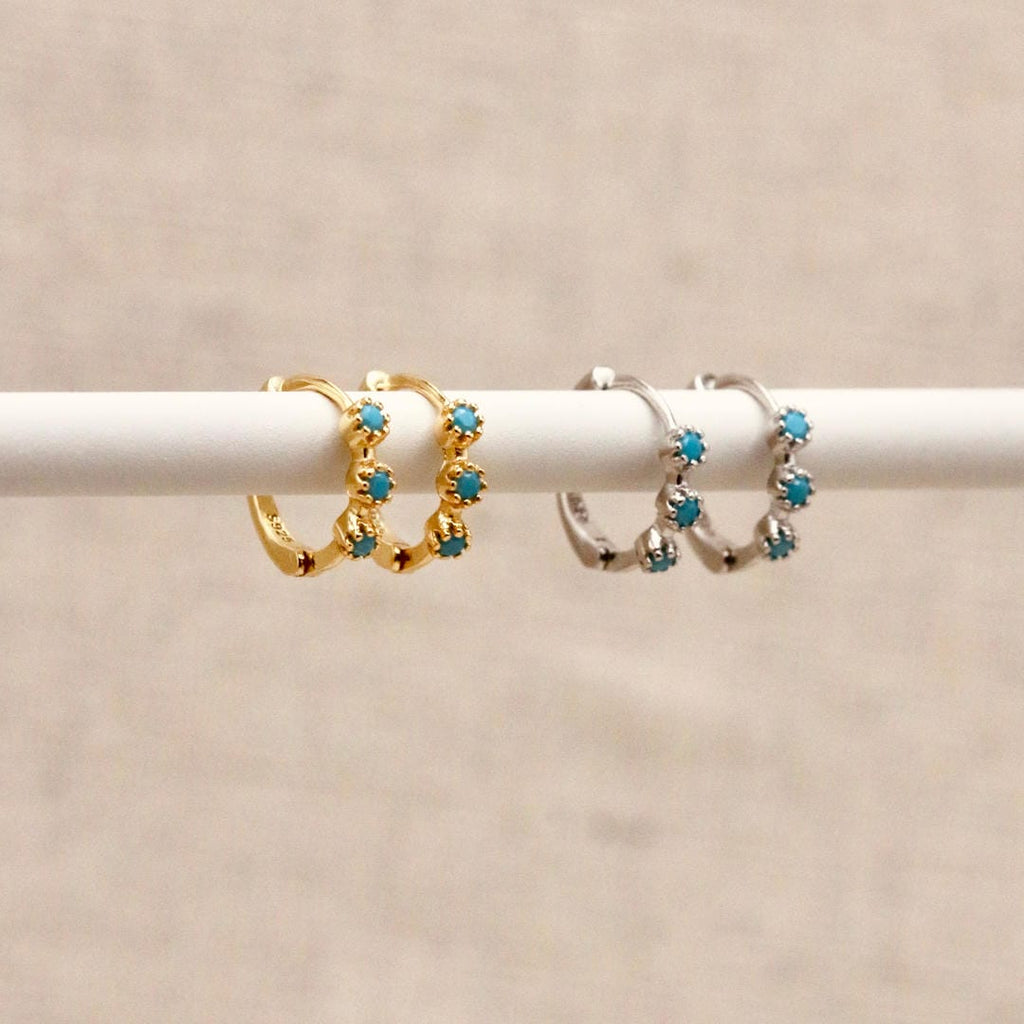 Mini Turquoise Hoops Gold or Silver