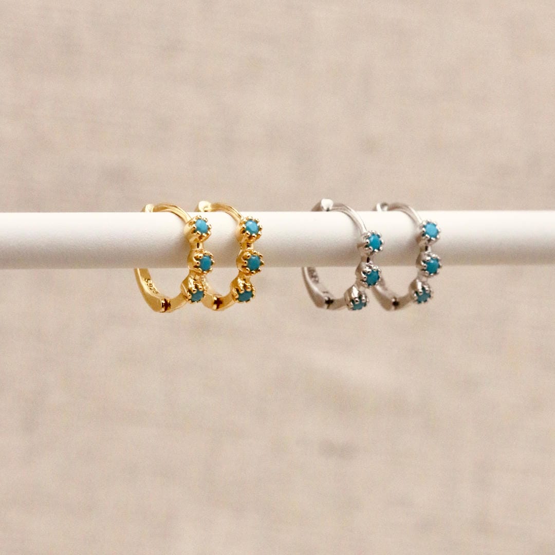 Mini Turquoise Hoops Gold or Silver