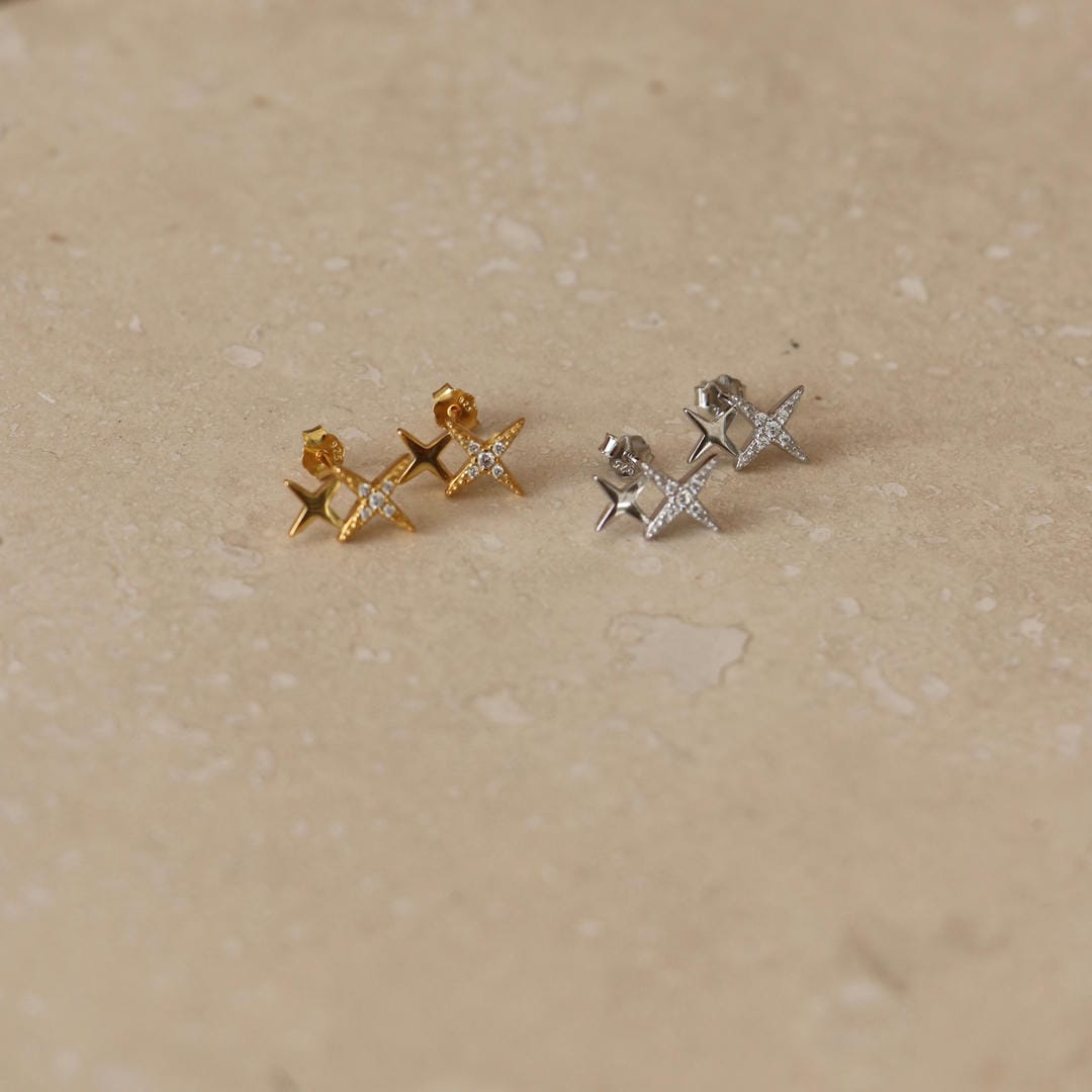 Crystal Double Star Stud Earrings