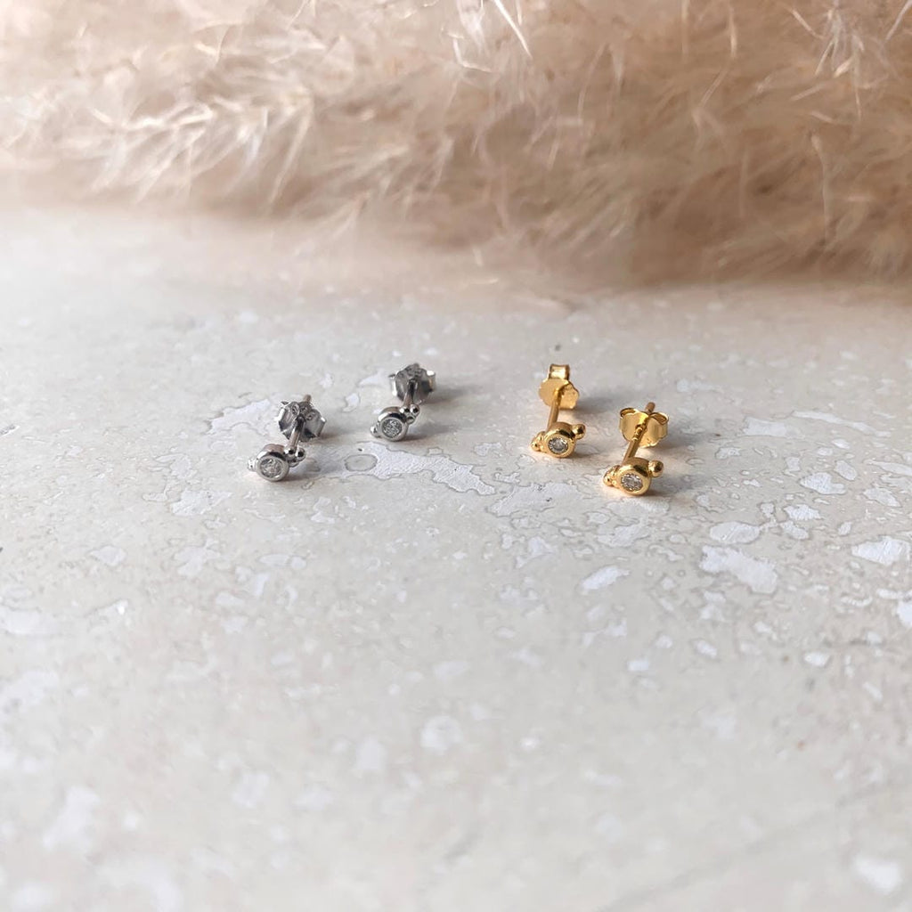 Tiny Crystal Bezel Stud Earrings