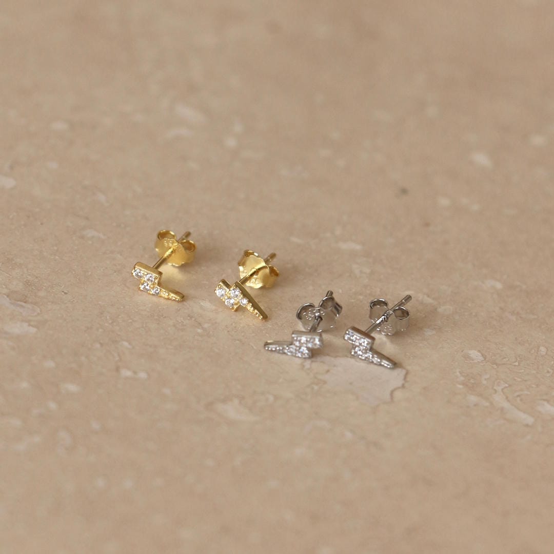 Micro Lightning Bolt Stud Earrings