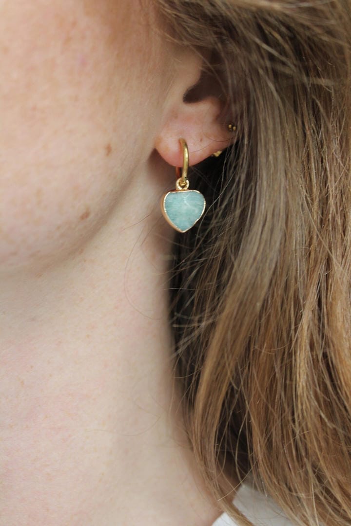 Heart Stone Hoop Earrings