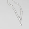 Kayla Pearl Drop Layered Silver Necklace