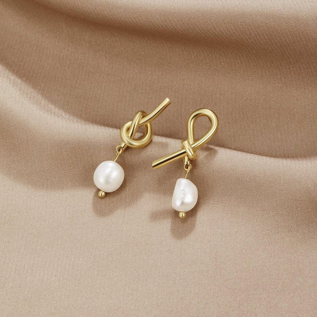 Knotted Gold Freshwater Pearl Earrings