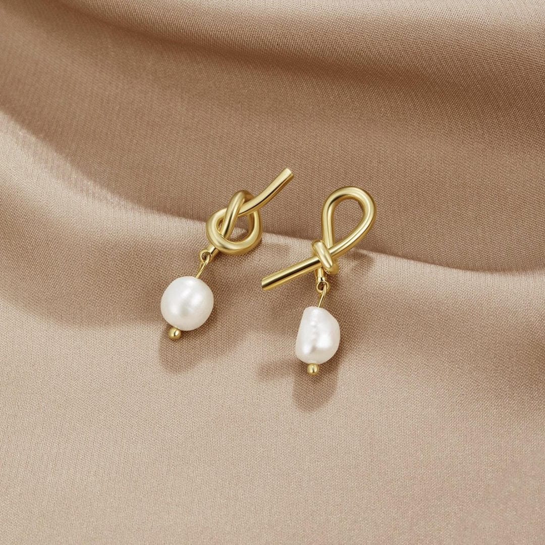 Knotted Gold Freshwater Pearl Earrings