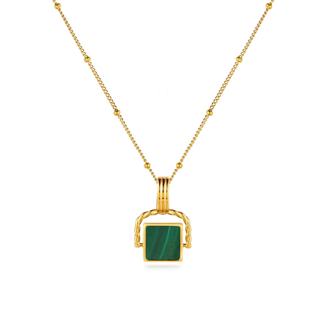 Malachite Pendant with Beaded Gold Chain