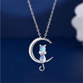 Crescent Moon and Cat Moonstone Necklace