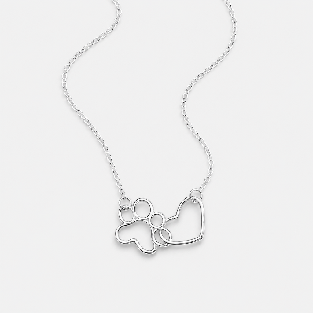 Silver Heart Paw Pendant Necklace