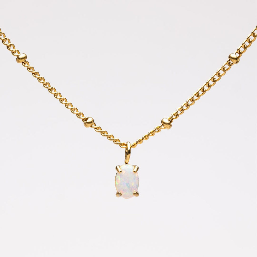 Gold Beaded Necklace with Opal Pendant