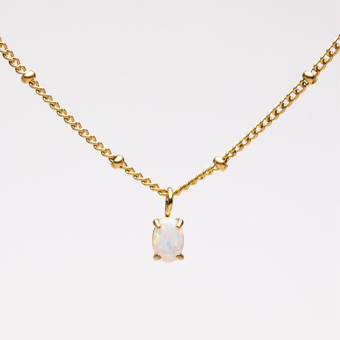 Gold Beaded Necklace with Opal Pendant