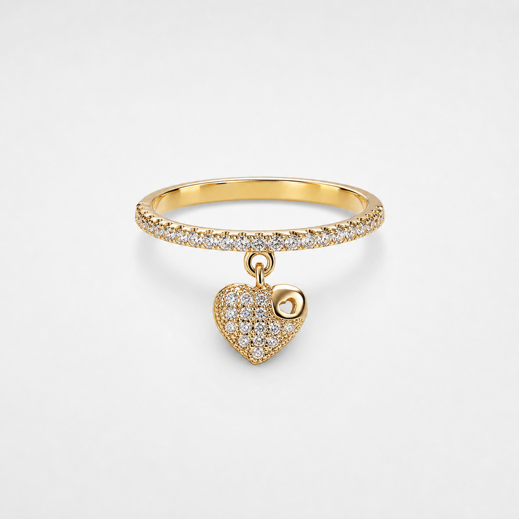 Pavé Heart Charm Stacking Ring