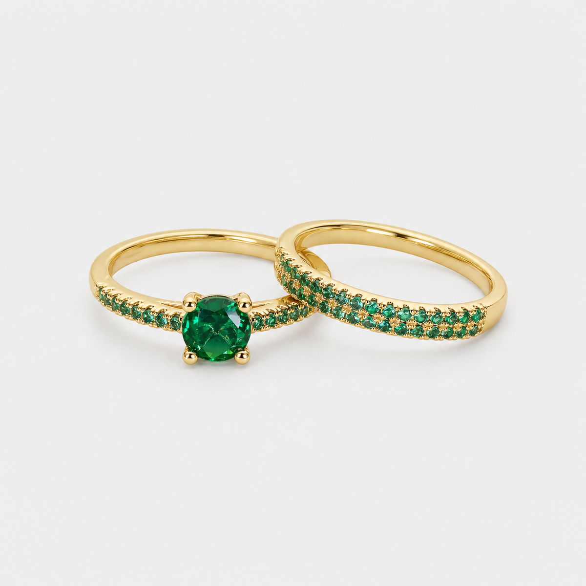 Serena Emerald Duo Ring Gold Set