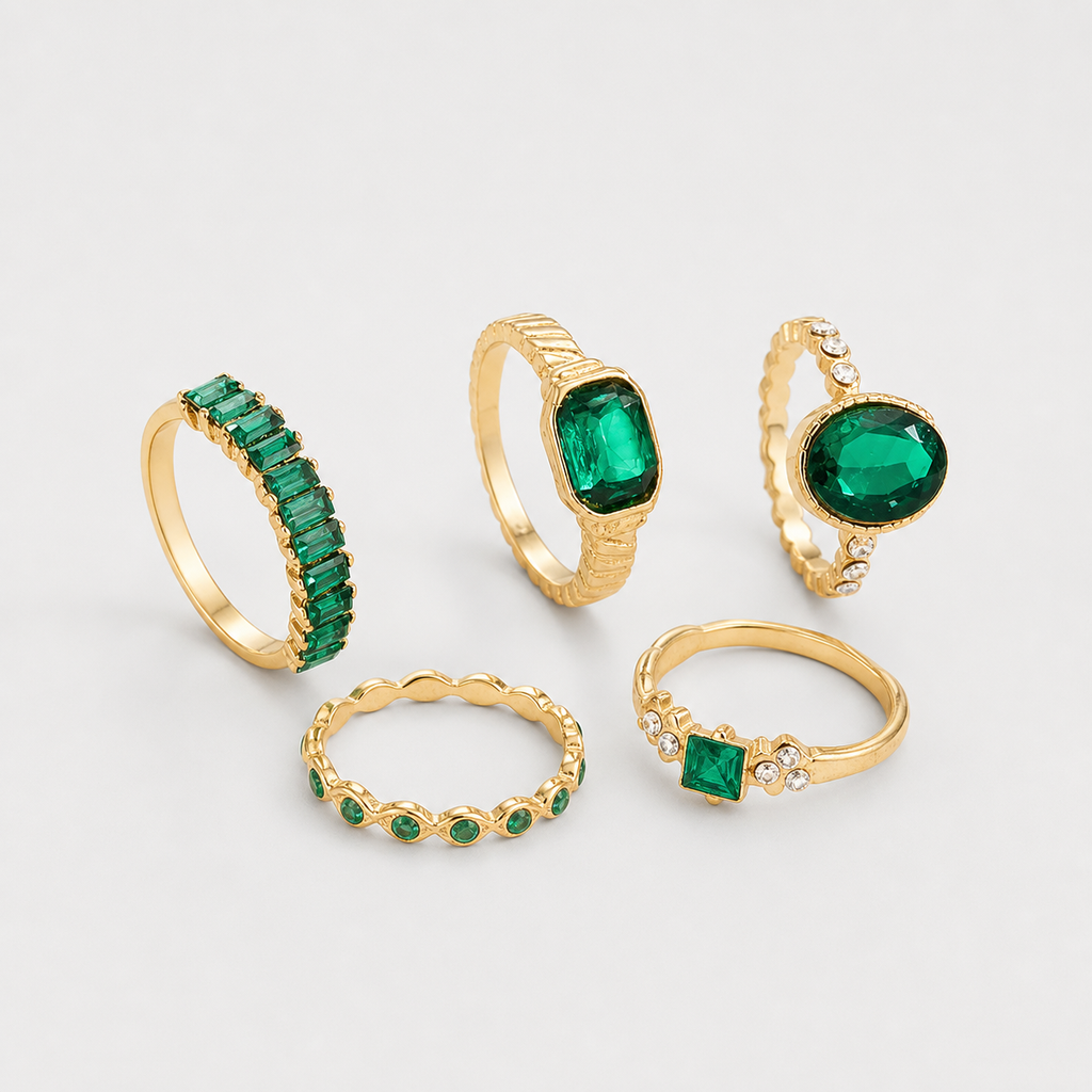 Zarina Exquisite Emerald Gold Ring Set