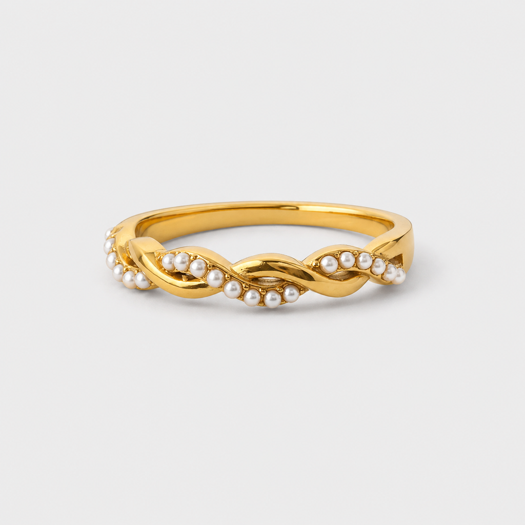 Dainty Gold Twisted Pearl Stacking Ring