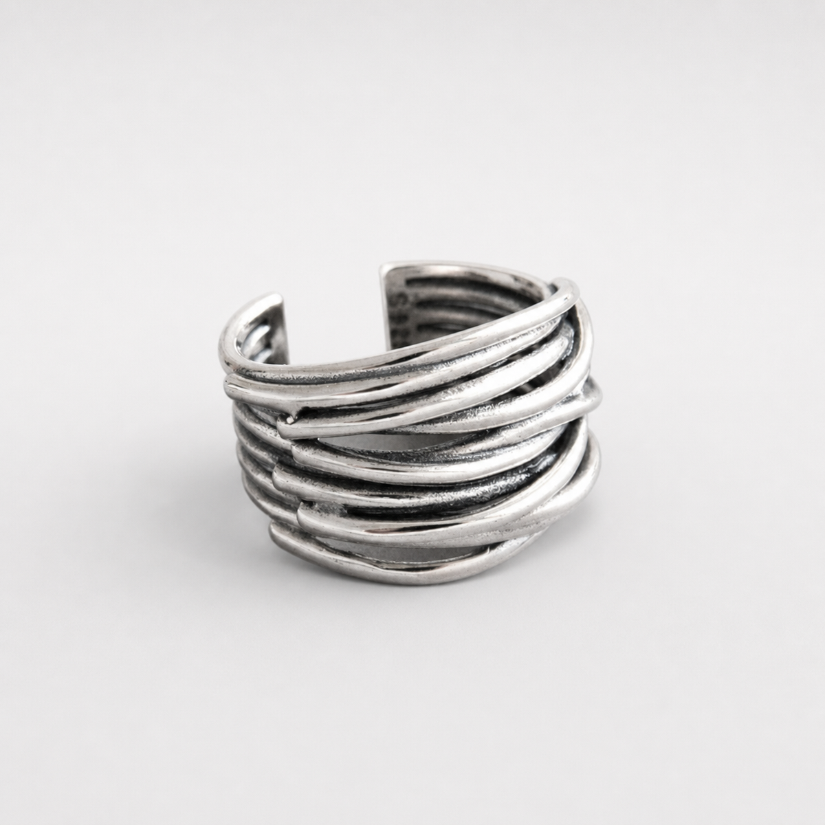 Silver Adjustable Threads Ring