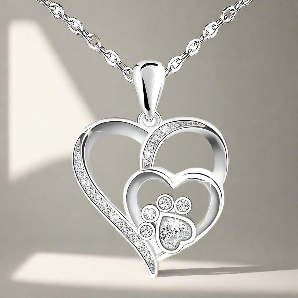 Silver Paw Heart Zirconia Necklace