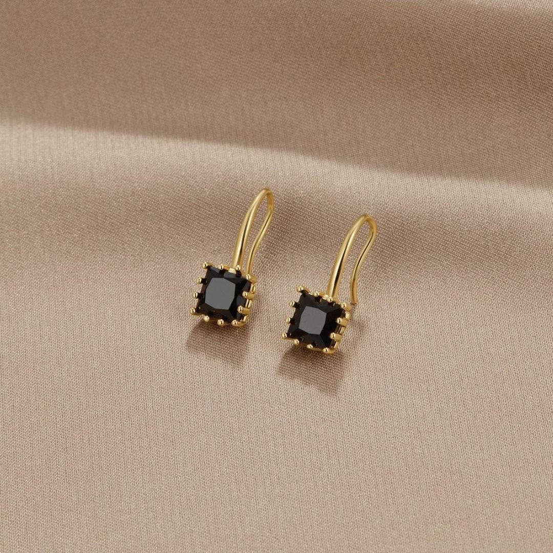 Crystal Black Stone Drop Earrings