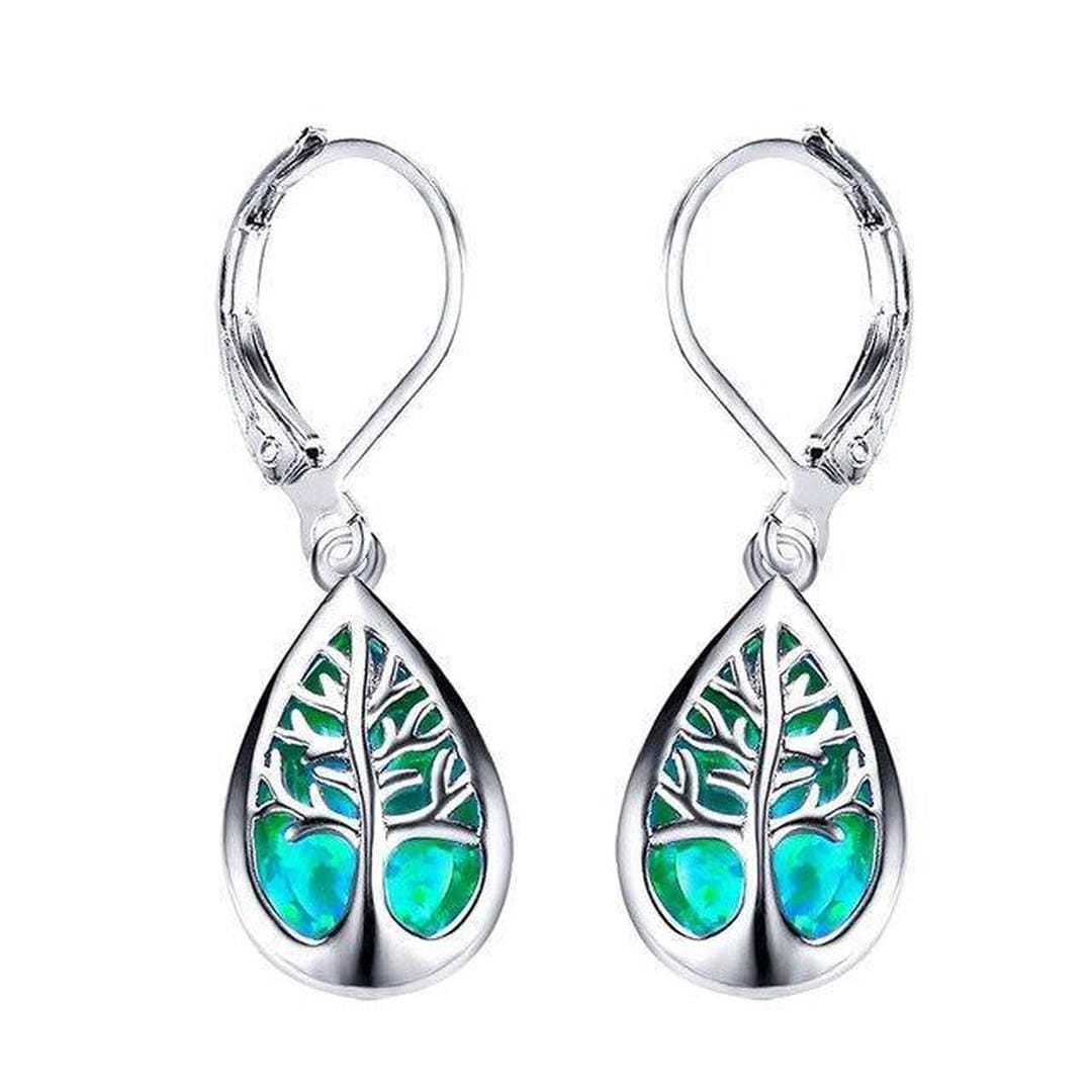 Silver Opal Tree Branch Earrings