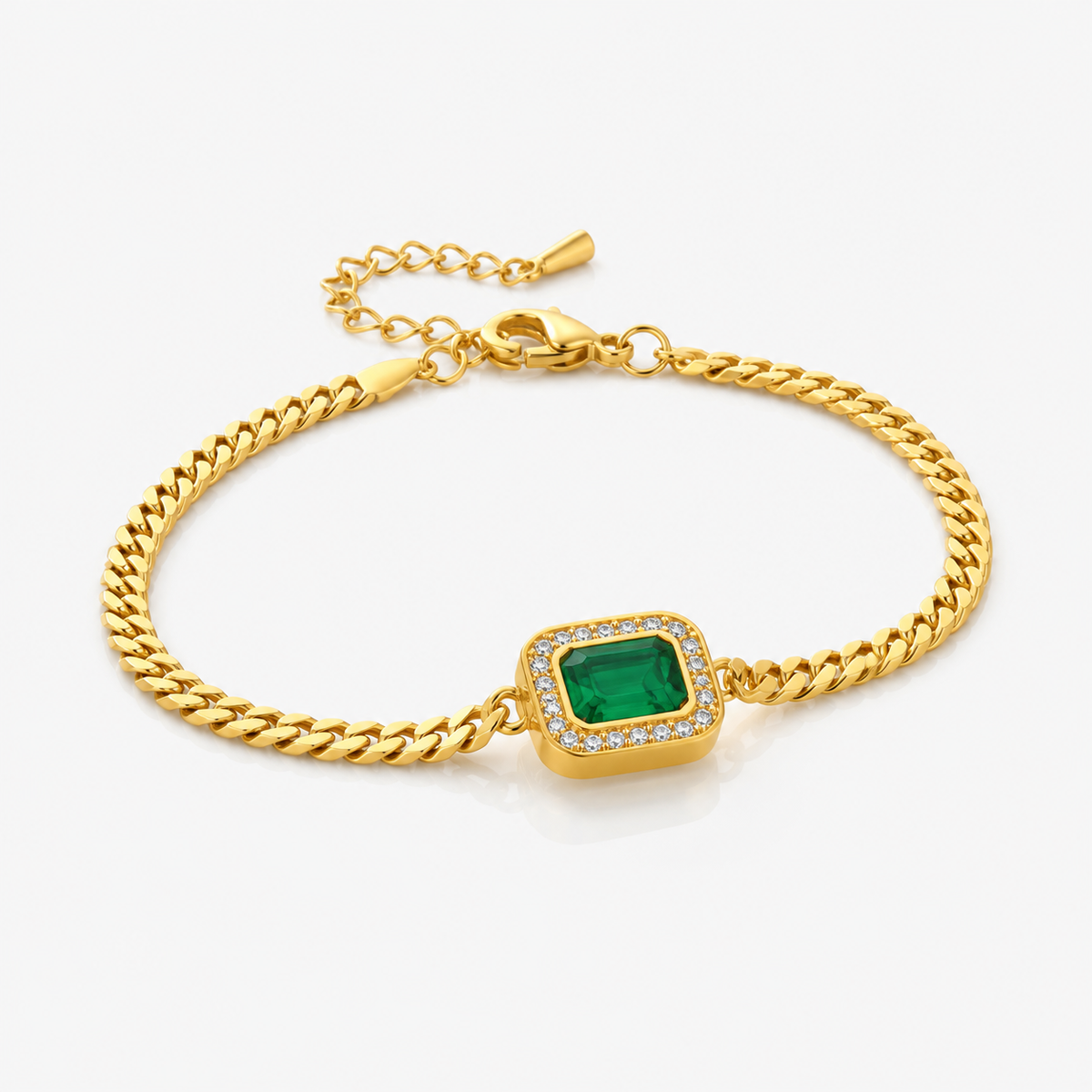 Radiant Golden Emerald Link Bracelet