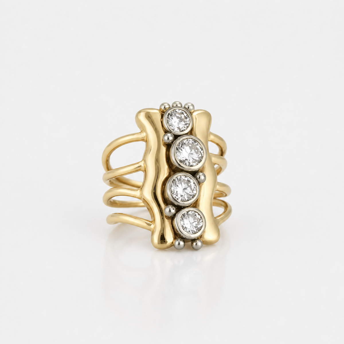 Refined Gold Multi Band Crystal Ring