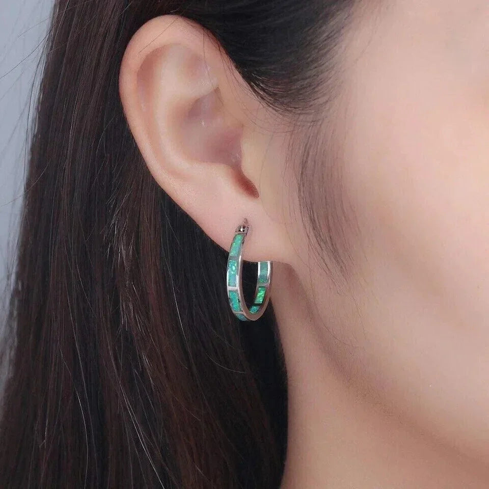 Chic Blue Fire Opal Circle Hoop Earrings