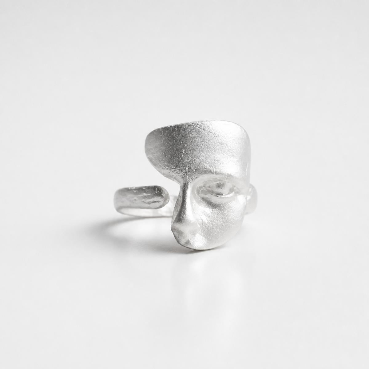 Silver Abstract Face Adjustable Ring