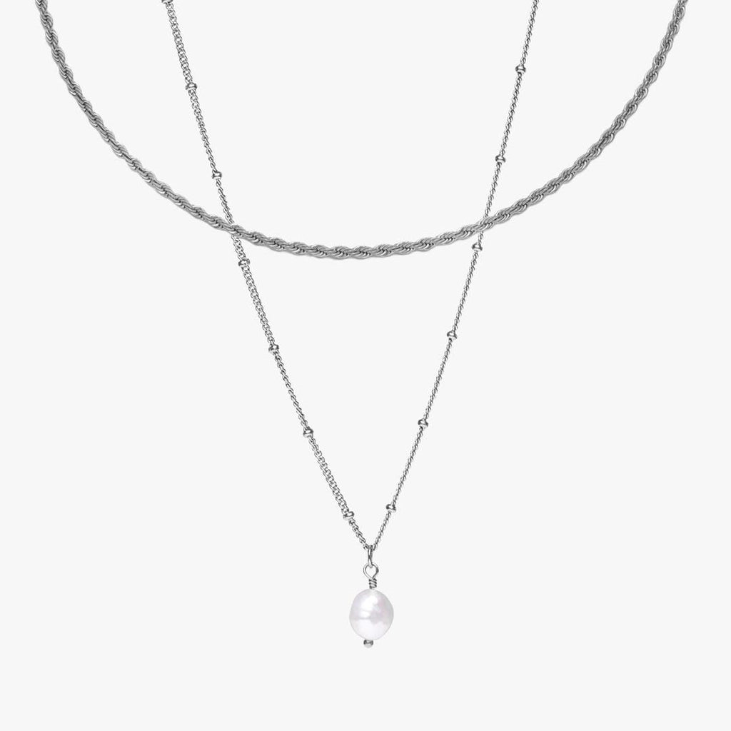 Pearl Pendant and Rope Chain Duo Necklace