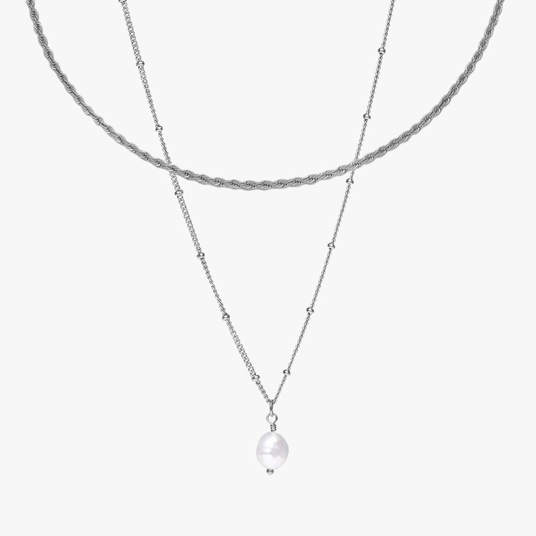 Pearl Pendant and Rope Chain Duo Necklace