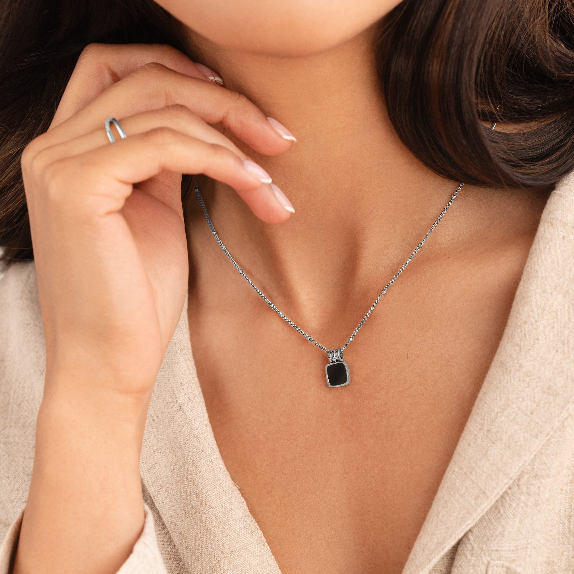 Silver Lucia Black Pendant Necklace