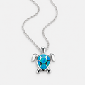 Silver Necklace with Blue Opal Turtle Charm