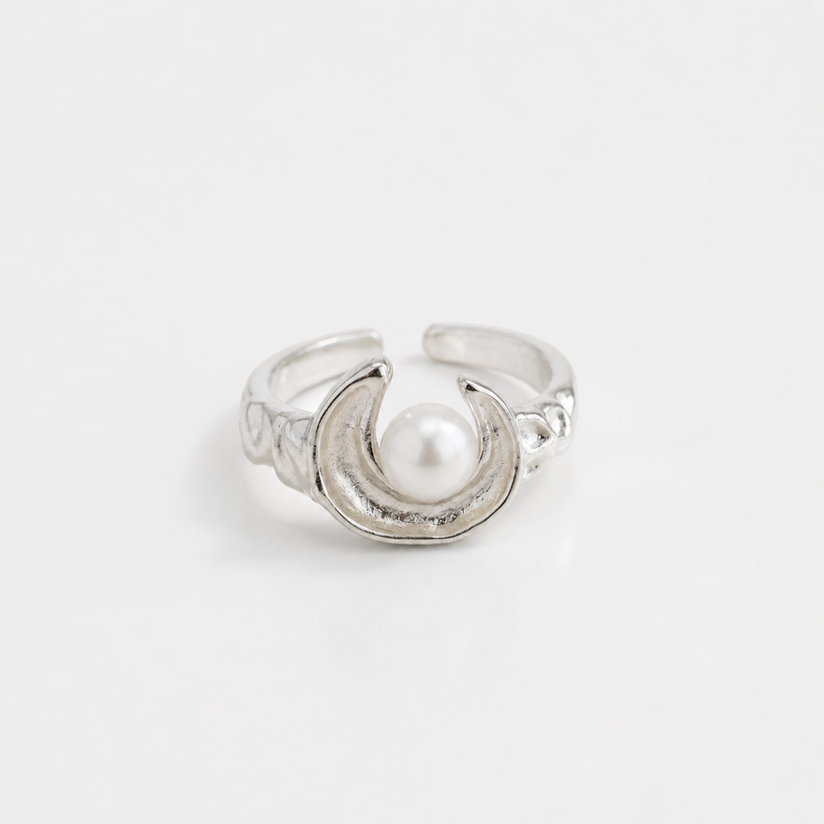 Silver Orbit Pearl Adjustable Ring