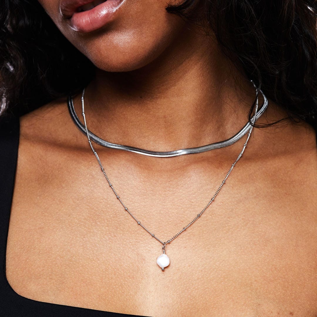 Herringbone Choker with Pearl Pendant Bundle