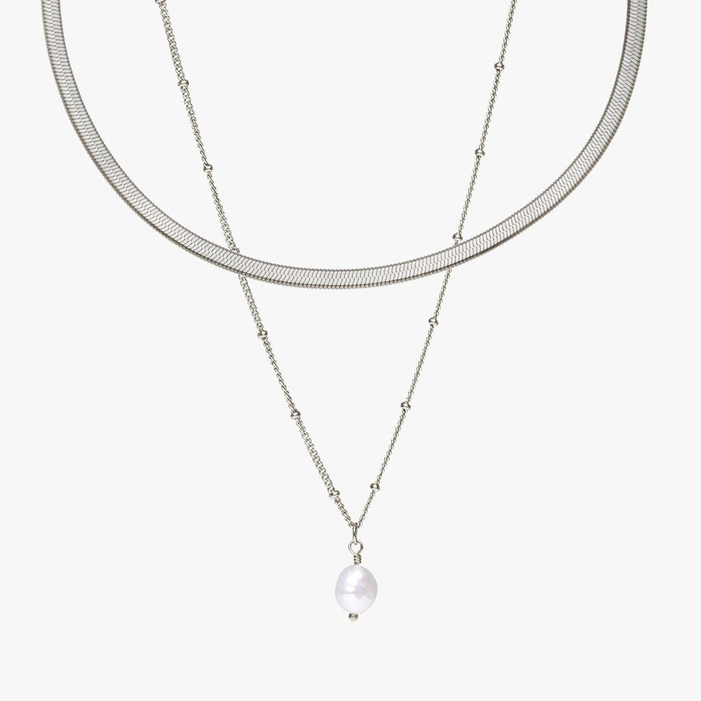 Herringbone Choker with Pearl Pendant Bundle