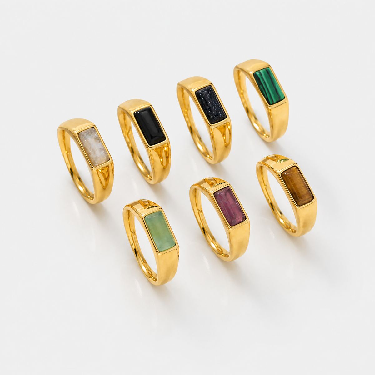 Sleek Rectangular Gemstone Gold Rings
