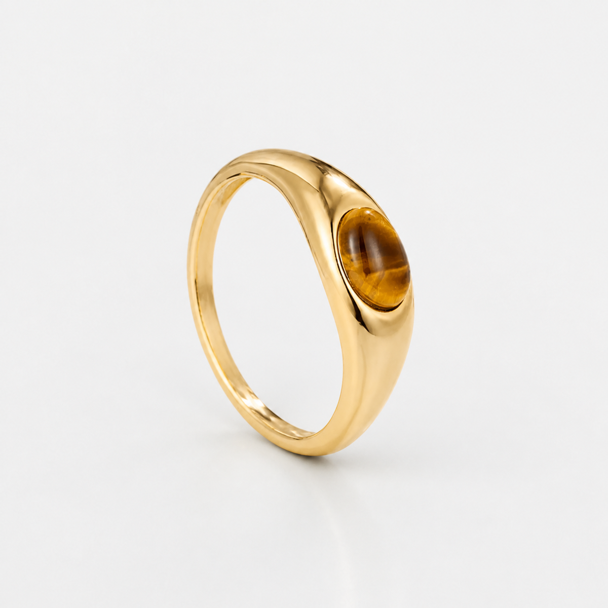 Slim Amber Cabochon Gold Ring