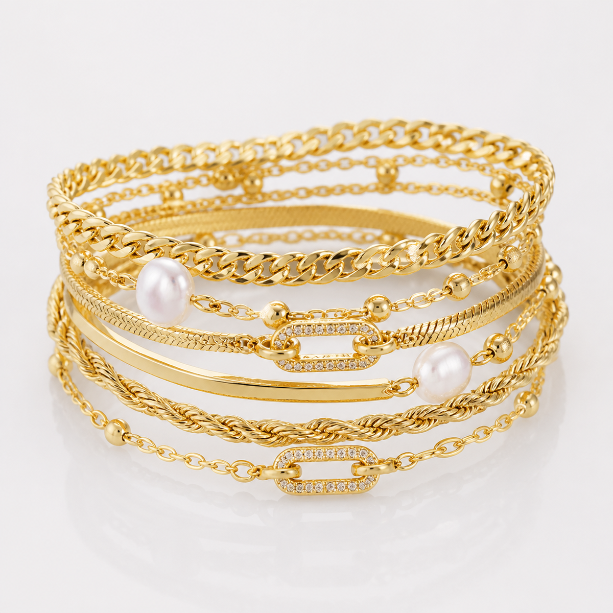 Stackable Bracelet Golden Pearl Set