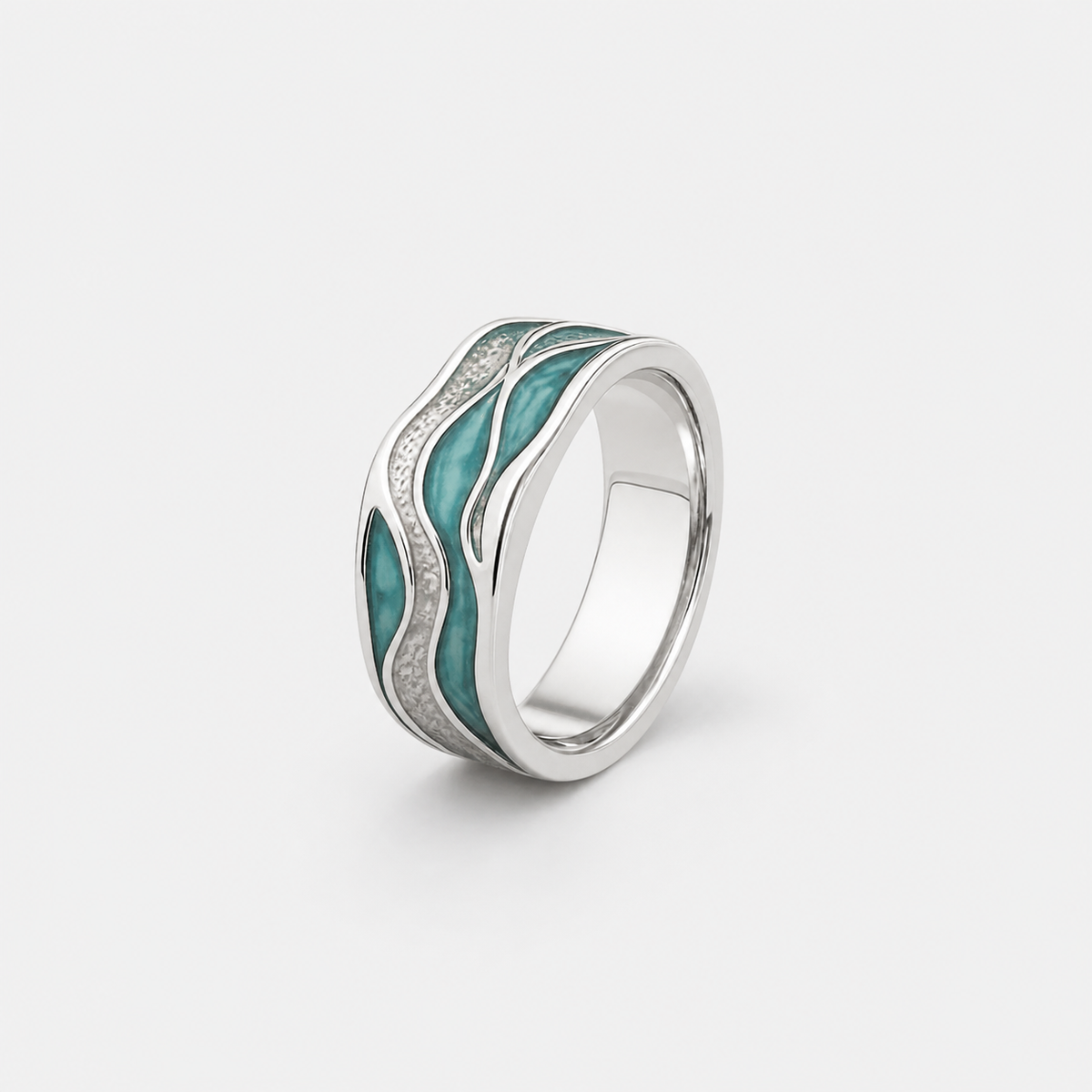 Turquoise Ocean Wave Silver Ring