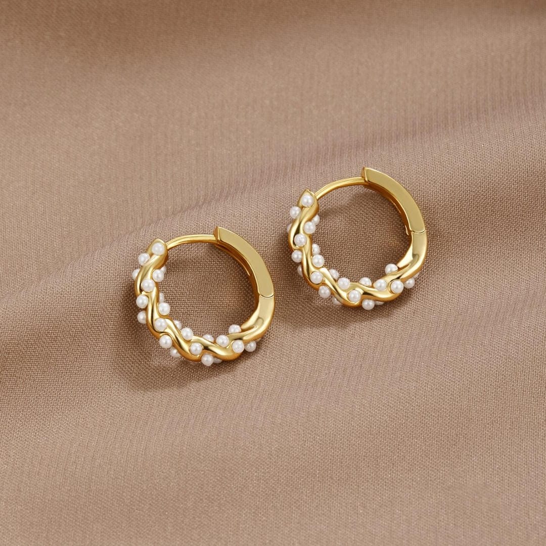 Pearl Hoop Gold Earrings