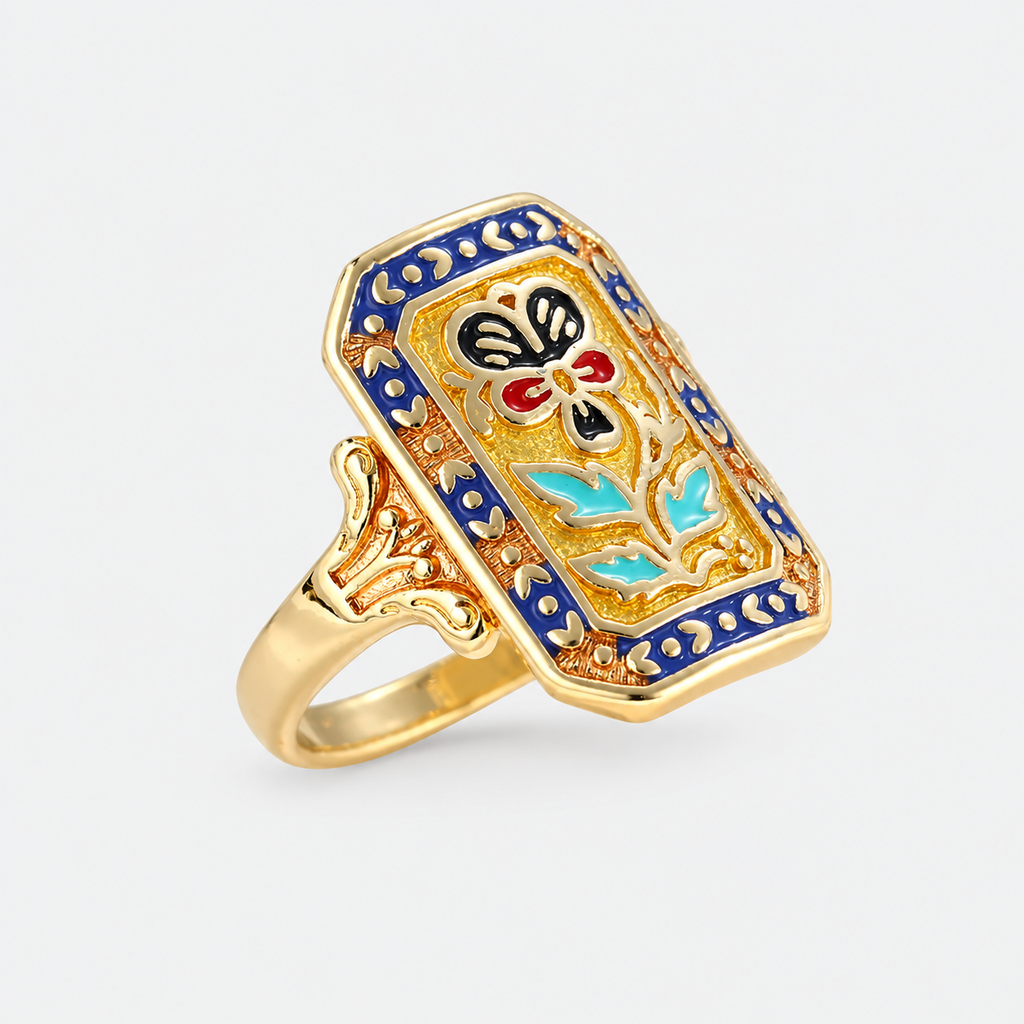 Vintage Enamel Floral Statement Ring