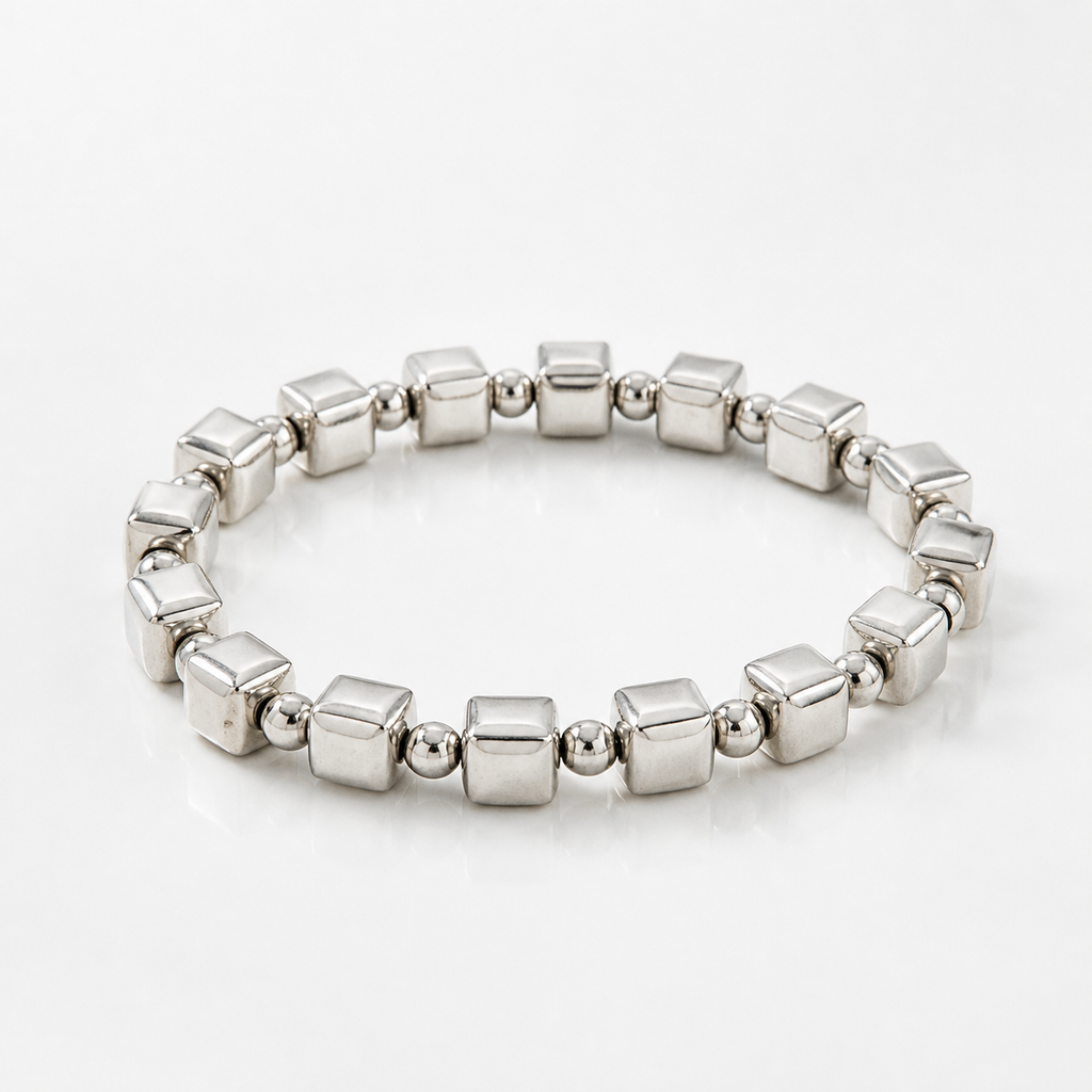 Vintage Silver Cubic Beads Bracelet