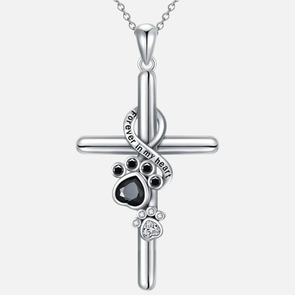 Silver Cross with Paw Pendant Necklace